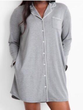 New! State of Day Women's Notch Collar Sleepshirt Pewter Heather, Size XL